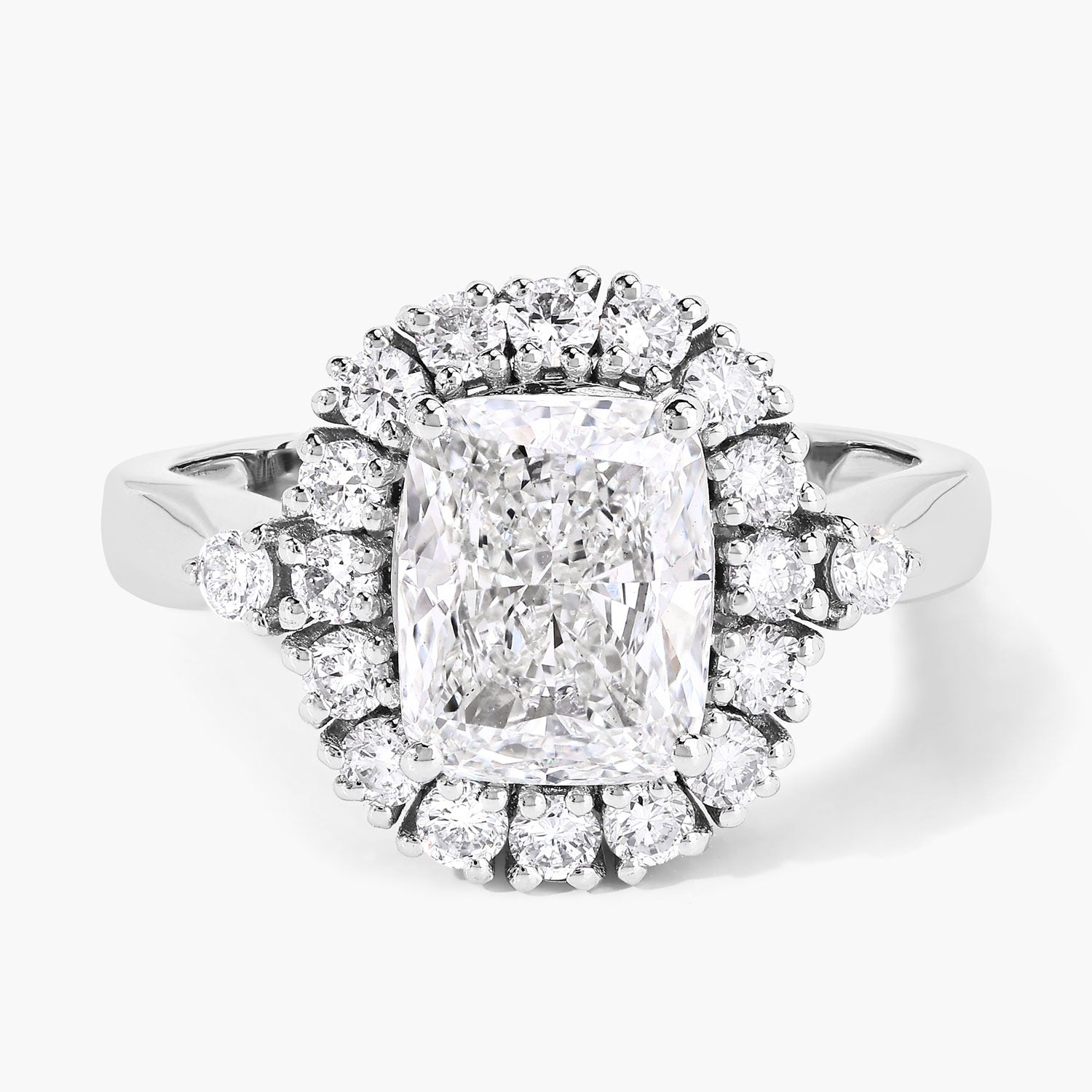 3.07 Ct Cushion Lab Grown Diamond Platinum Halo Bridal Ring