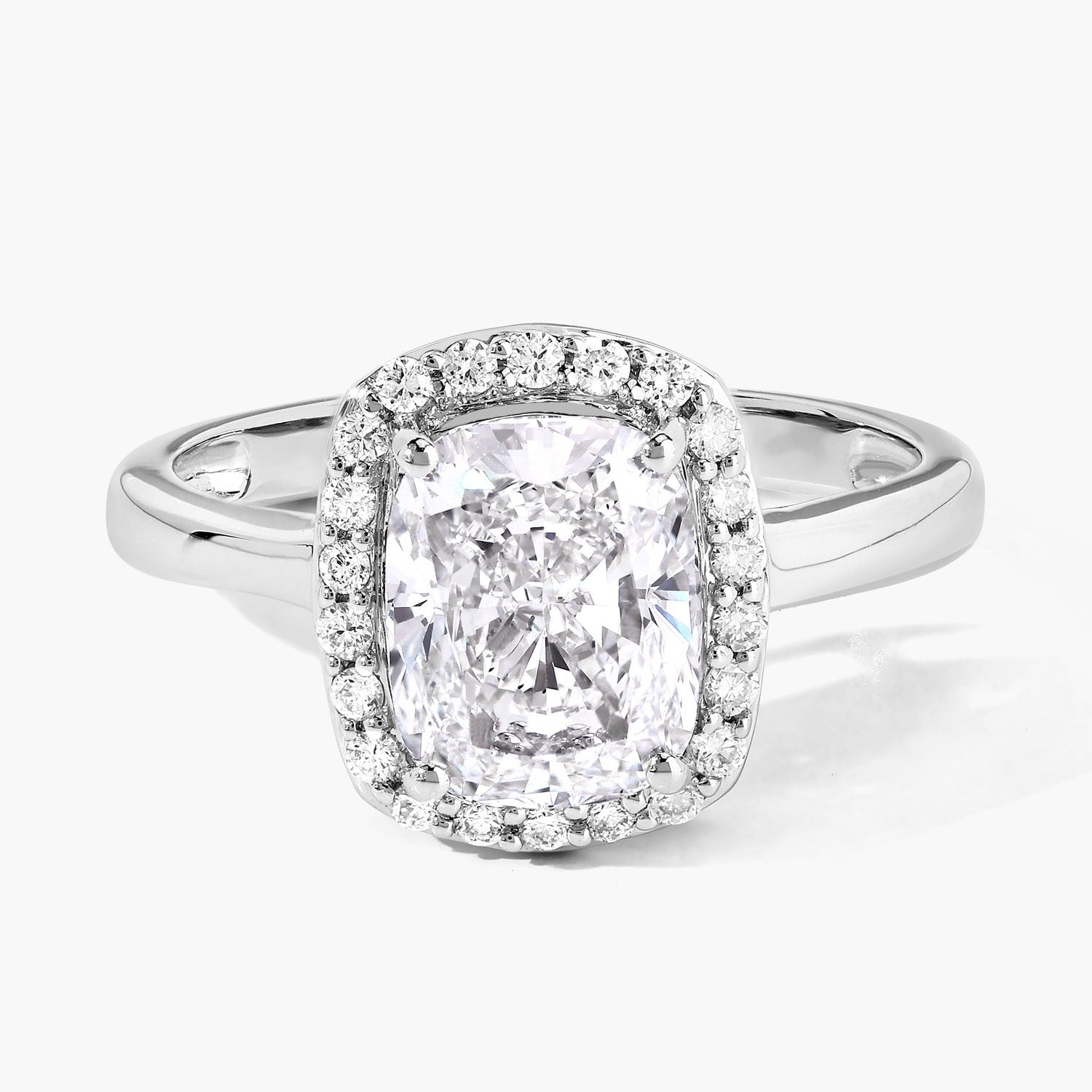 2.74 Ct Cushion Lab Grown Diamond Platinum Bridal Halo Ring
