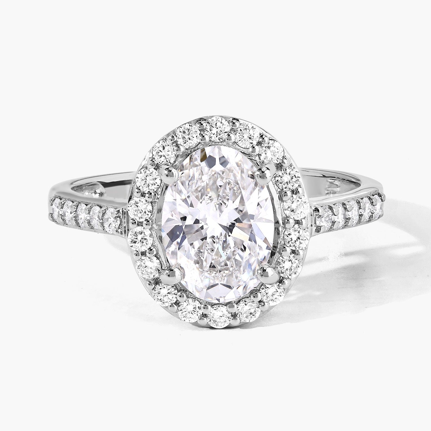 1.98 Ct Oval Lab Diamond Platinum Halo Bridal Cathedral Ring with Pave Band