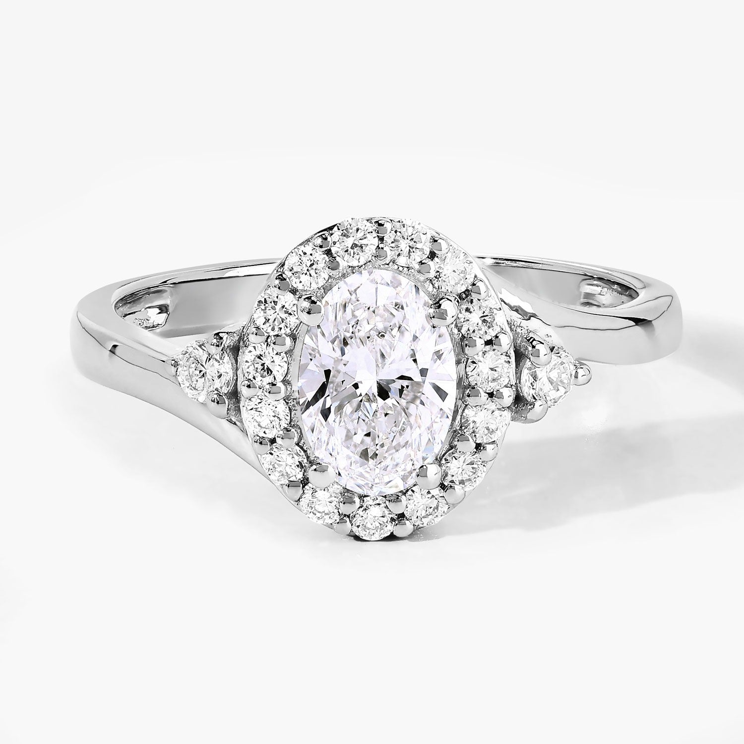 1.02 Ct Oval Lab Grown Diamond Platinum Halo Bypass Bridal Ring