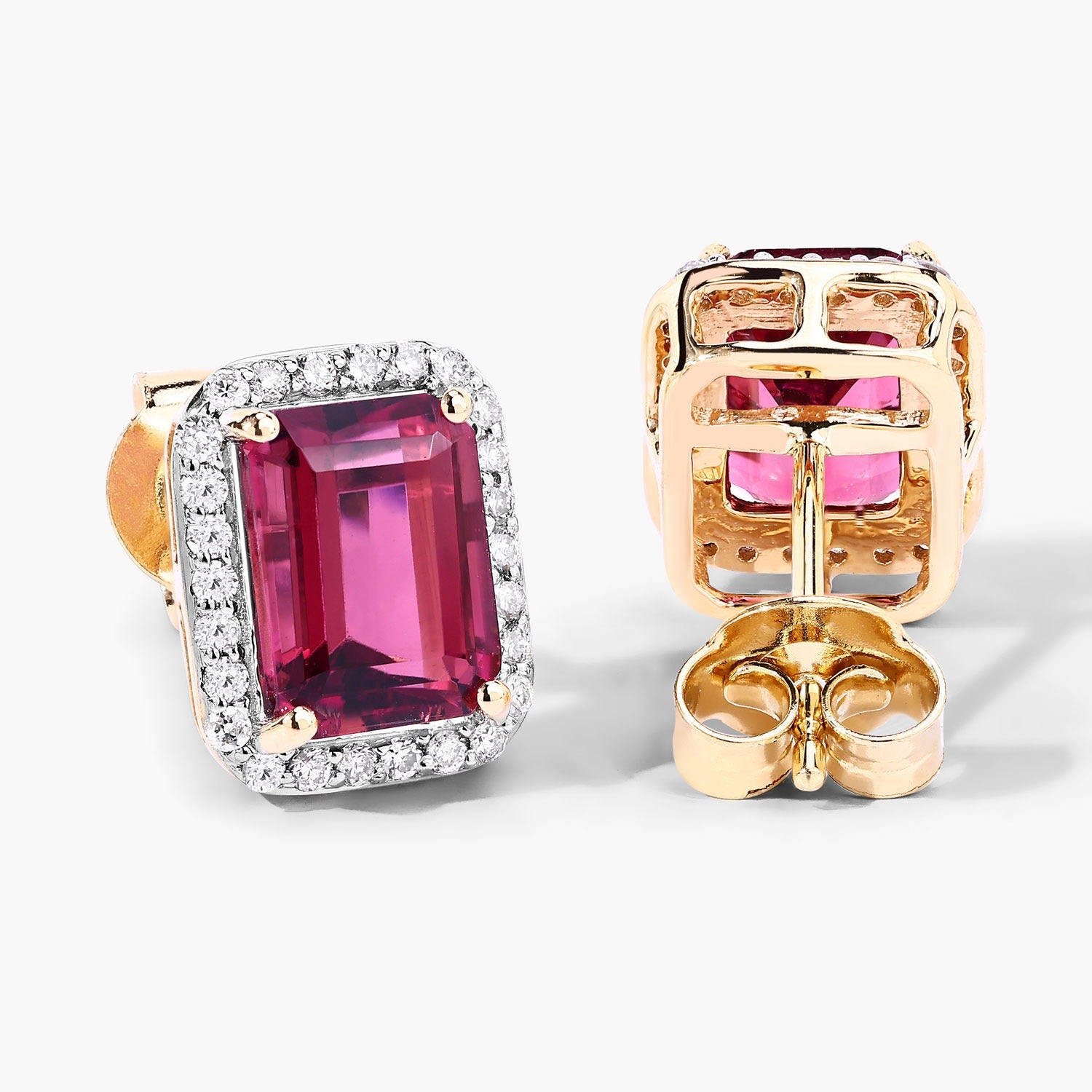 Rubellite and White Diamond 14K White Gold Earrings
