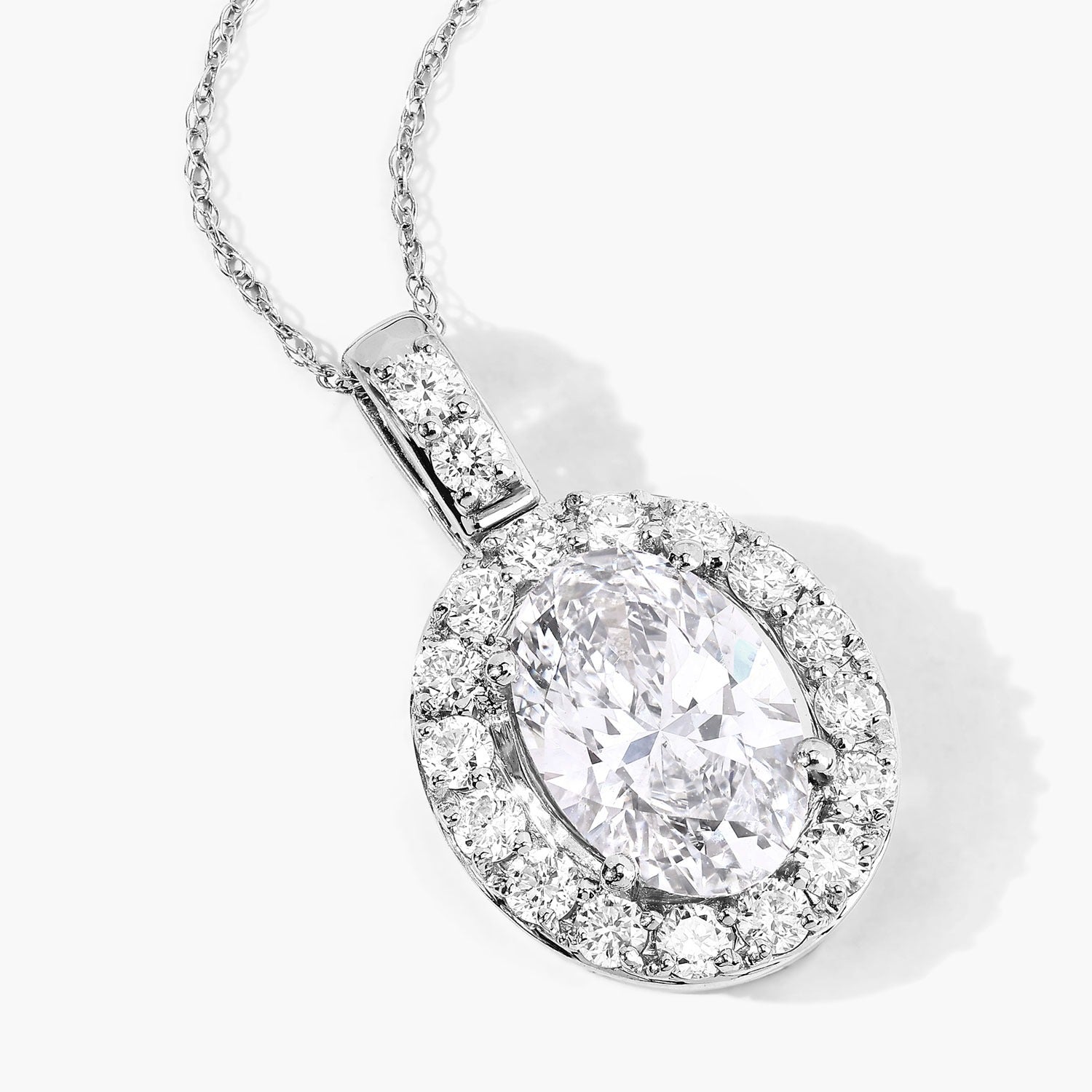 2.62 Ct Oval  Lab Grown Diamond Prong Platinum Halo Bridal Pendant