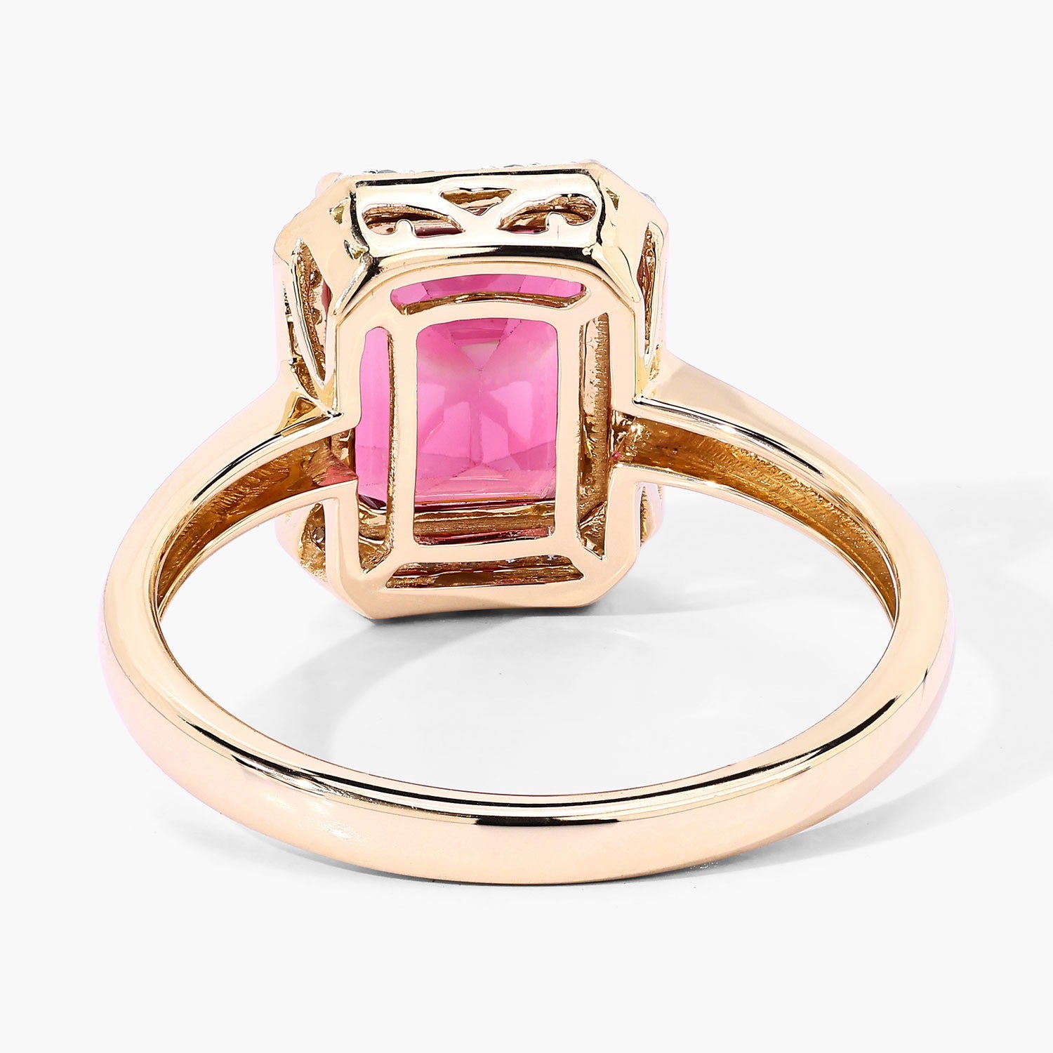 Red Genuine Rubellite and White Diamond 14K Gold Octagon Halo Ring Fine Color Jewels