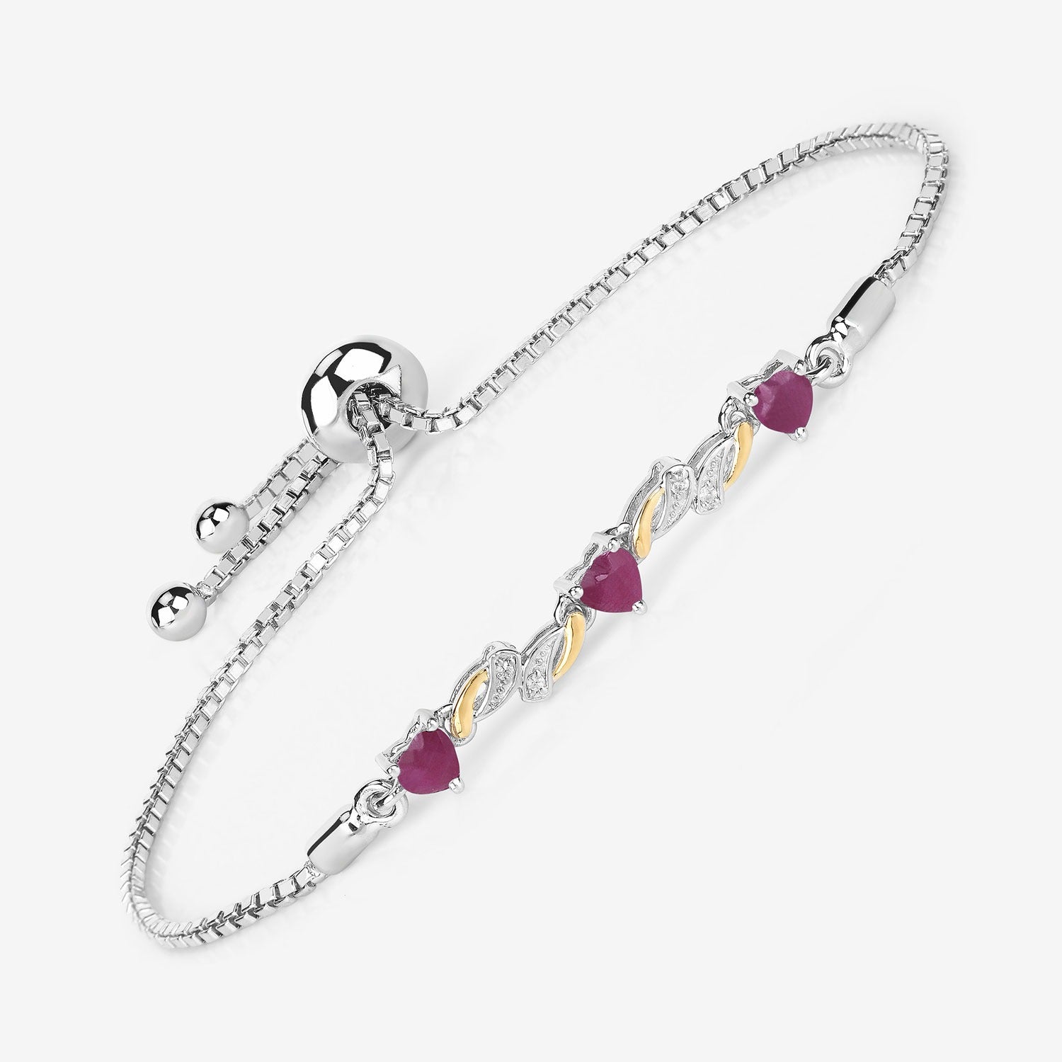 Genuine Ruby and White Sapphire Silver Heart Bracelet Fine Color Jewels
