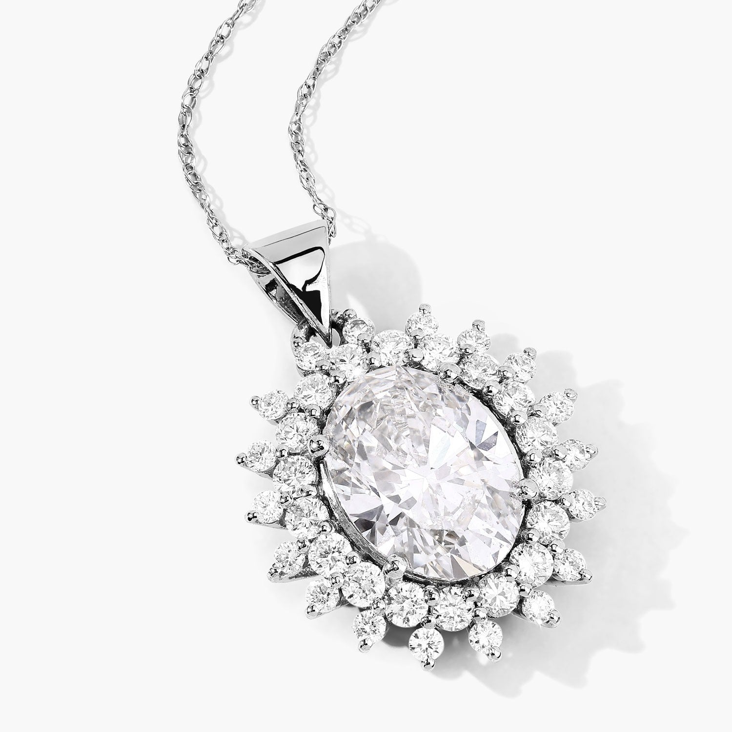 3.79 Ct Lab Grown Diamond Platinum Oval Floral Halo Bridal Pendant
