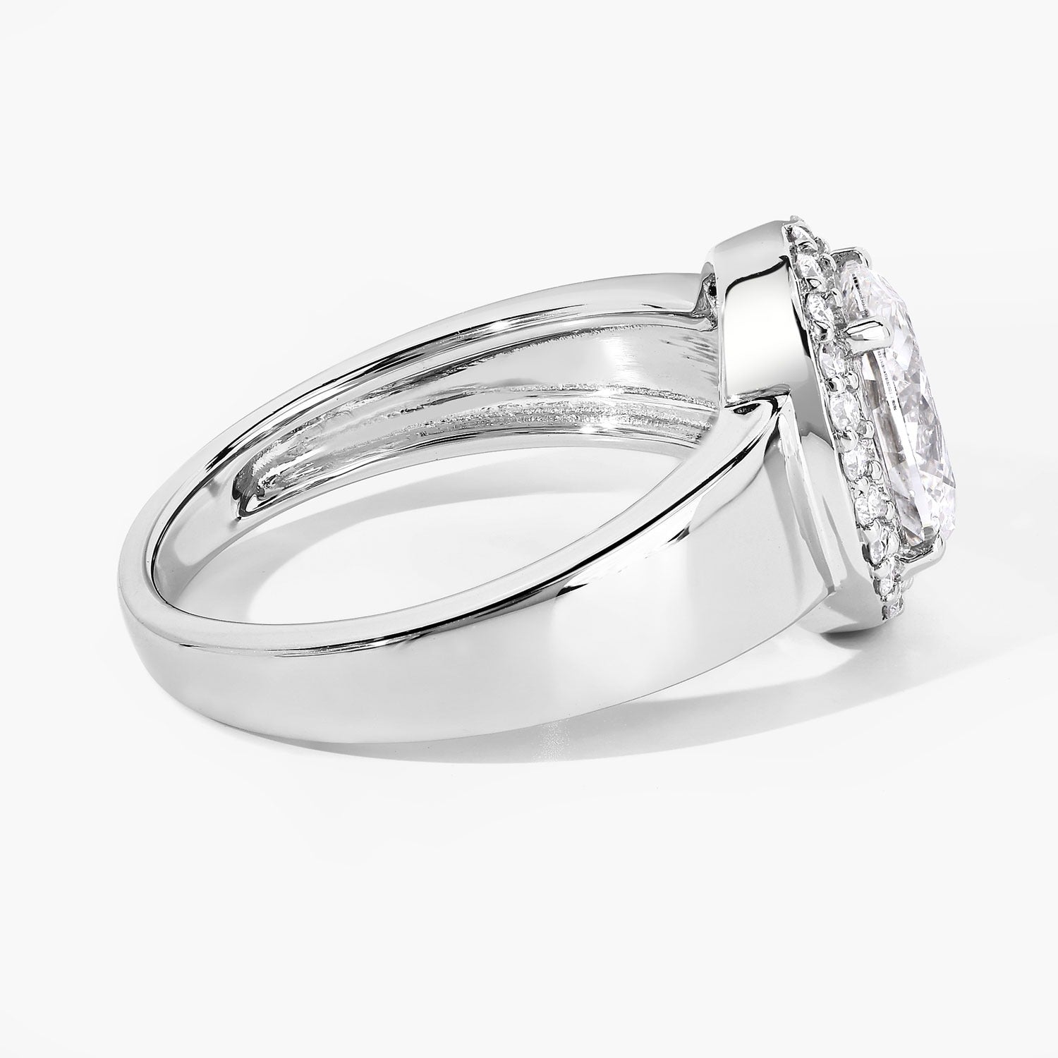 1.80 Ct Oval Lab Grown Diamond Thick Band Platinum Halo Bridal Ring