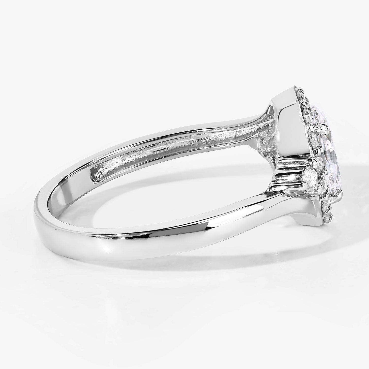 1.02 Ct Oval Lab Grown Diamond Platinum Halo Bypass Bridal Ring