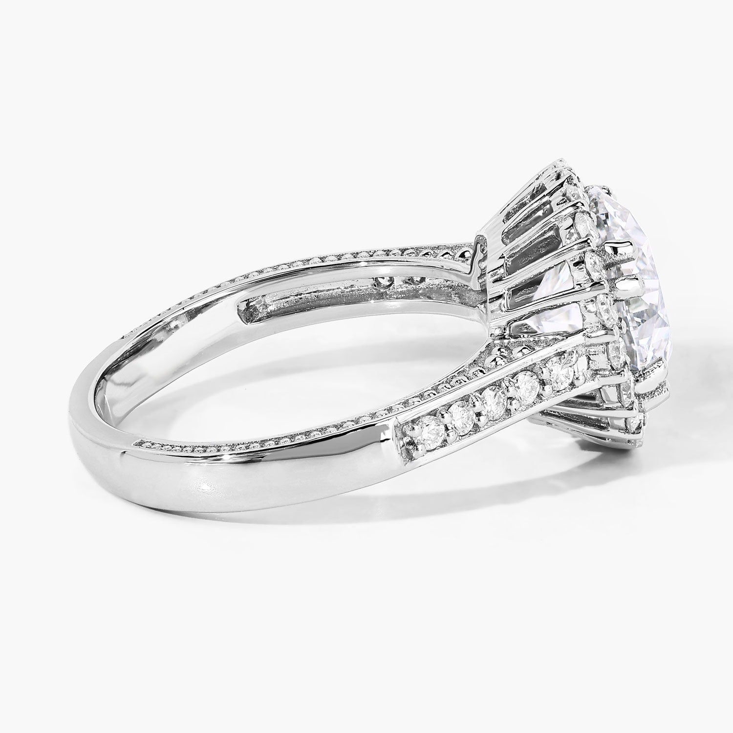 3.64 Ct Round Lab Diamond Platinum Bridal Halo Pave Cathedral Ring