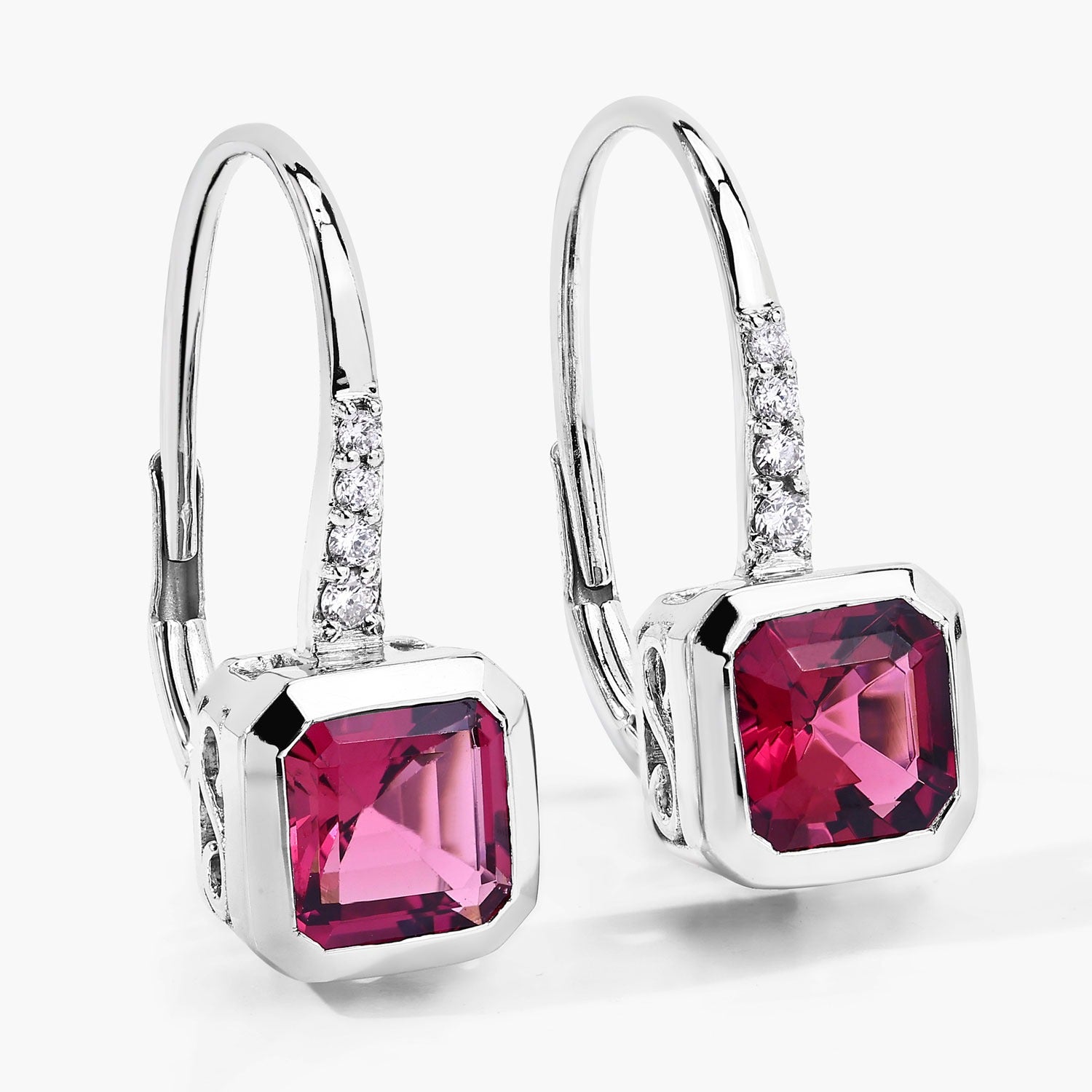 Red Rubellite and White Diamond 14K Gold Earrings