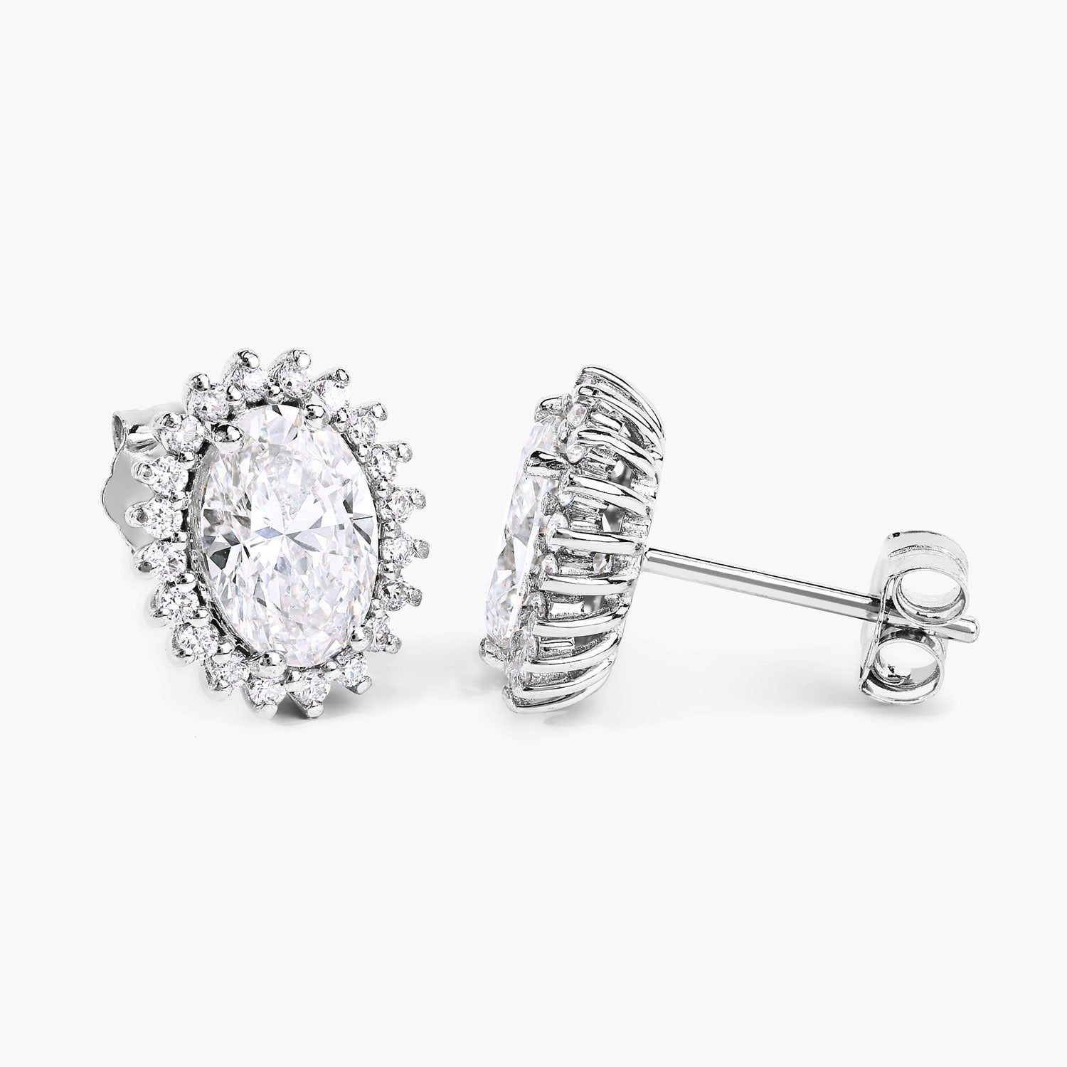 2.44 Ct Oval Lab Grown Diamond Prong Platinum Bridal Halo Floral Stud Earrings