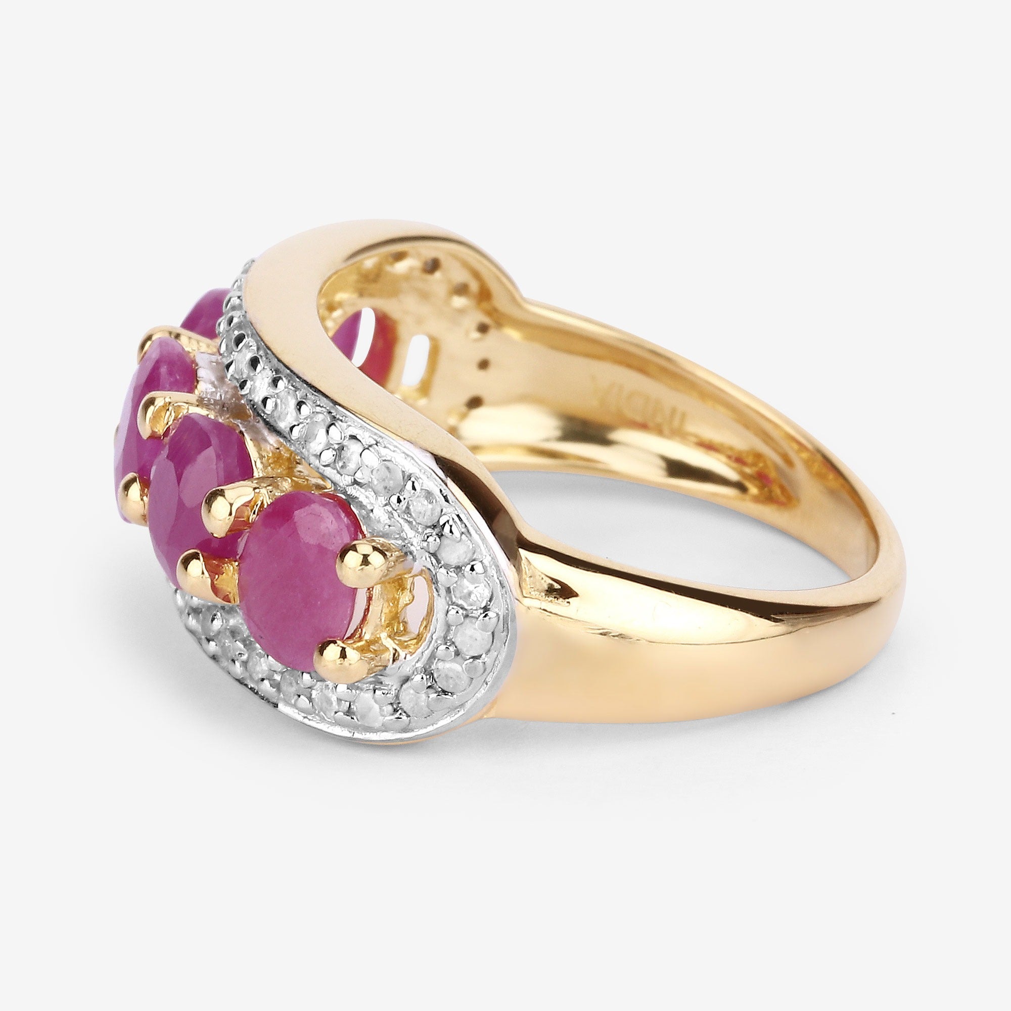 1.74 Ct Oval Pink Ruby and White Diamond Prong Silver Five Stone Halo Ring