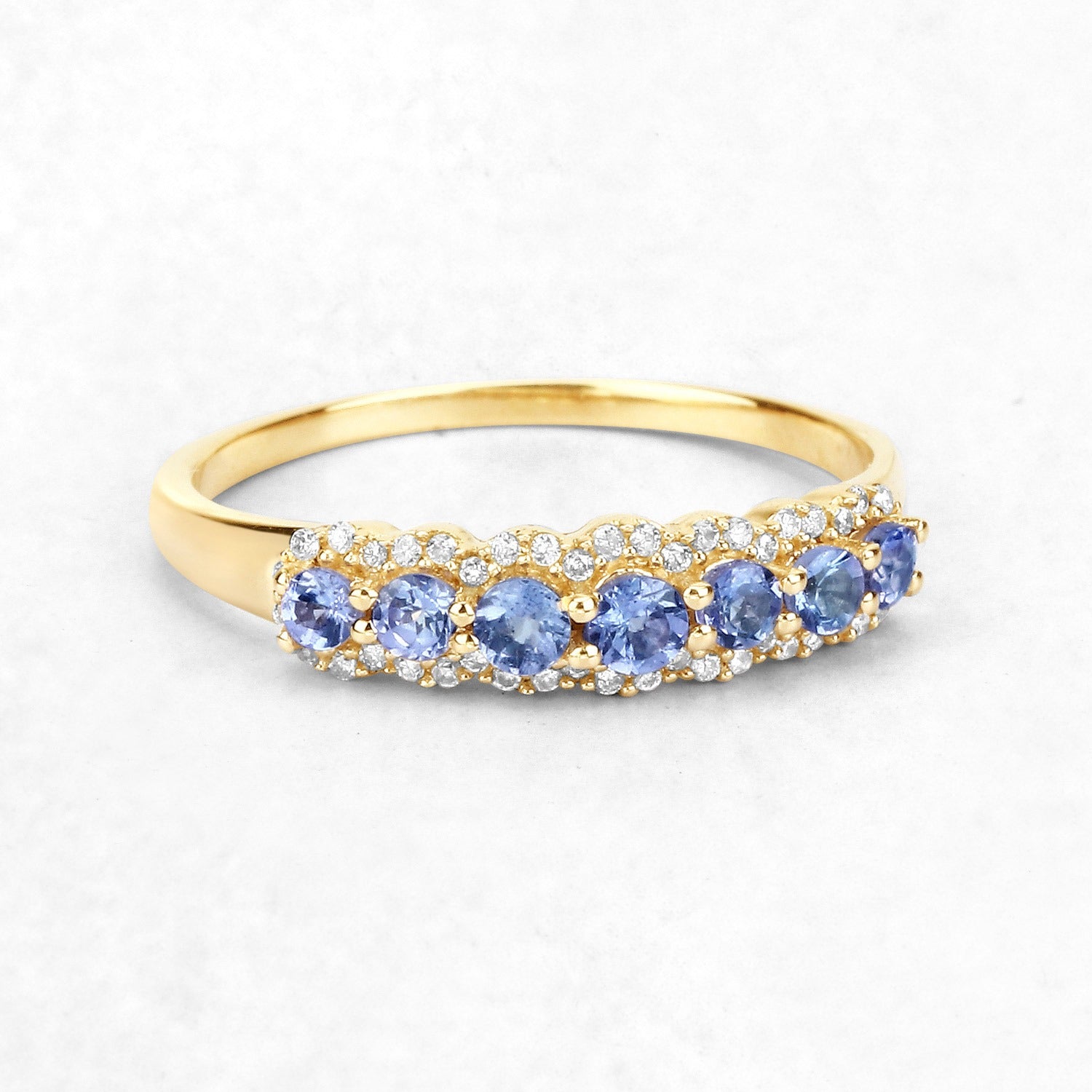 0.38 Ct Round Violet Tanzanite Diamond Prong 14K Yellow Gold Half Eternity Halo Band Ring