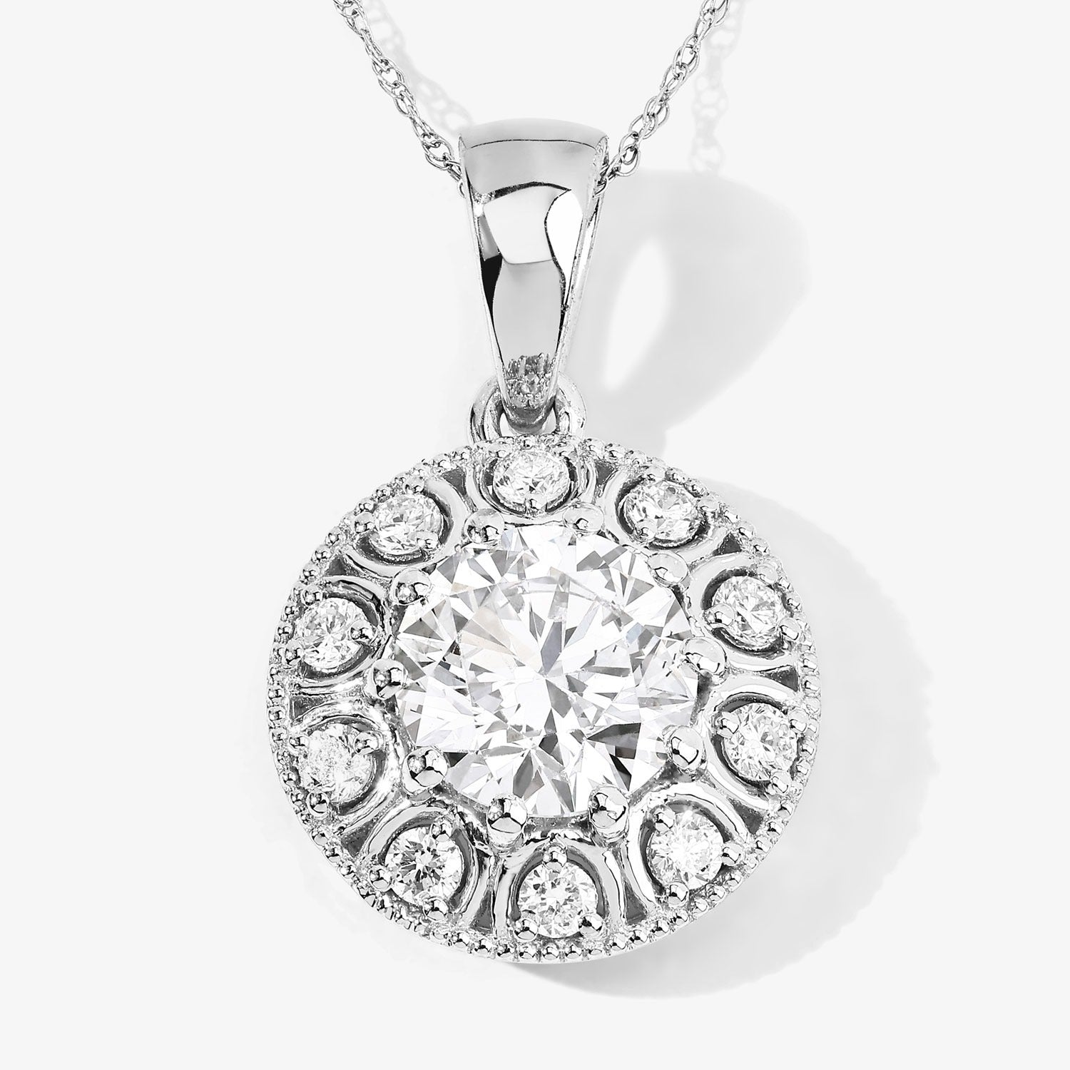 2.32 Ct Round Lab Grown Diamond Platinum Bridal Halo Pendant