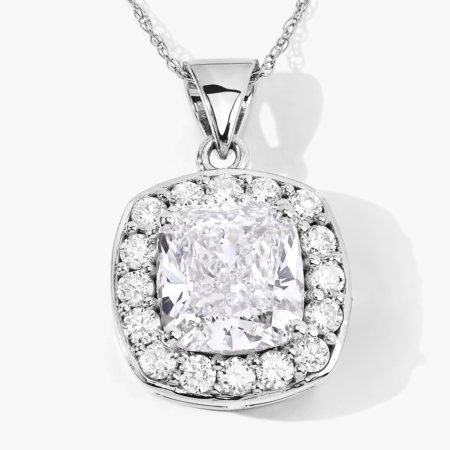 3.50 Ct Cushion Cut Lab Diamond Halo Bridal Platinum Pendant