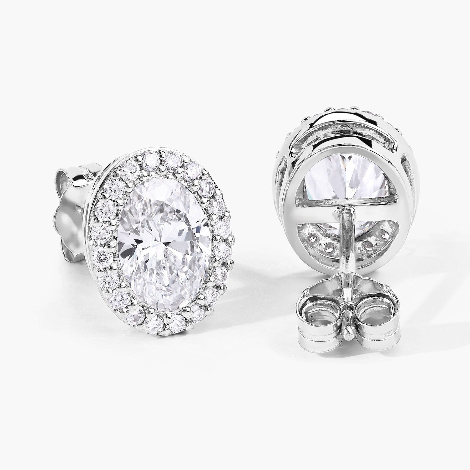 1.76 Ct Oval Lab Grown Diamond Prong Platinum Bridal Halo Stud Earrings