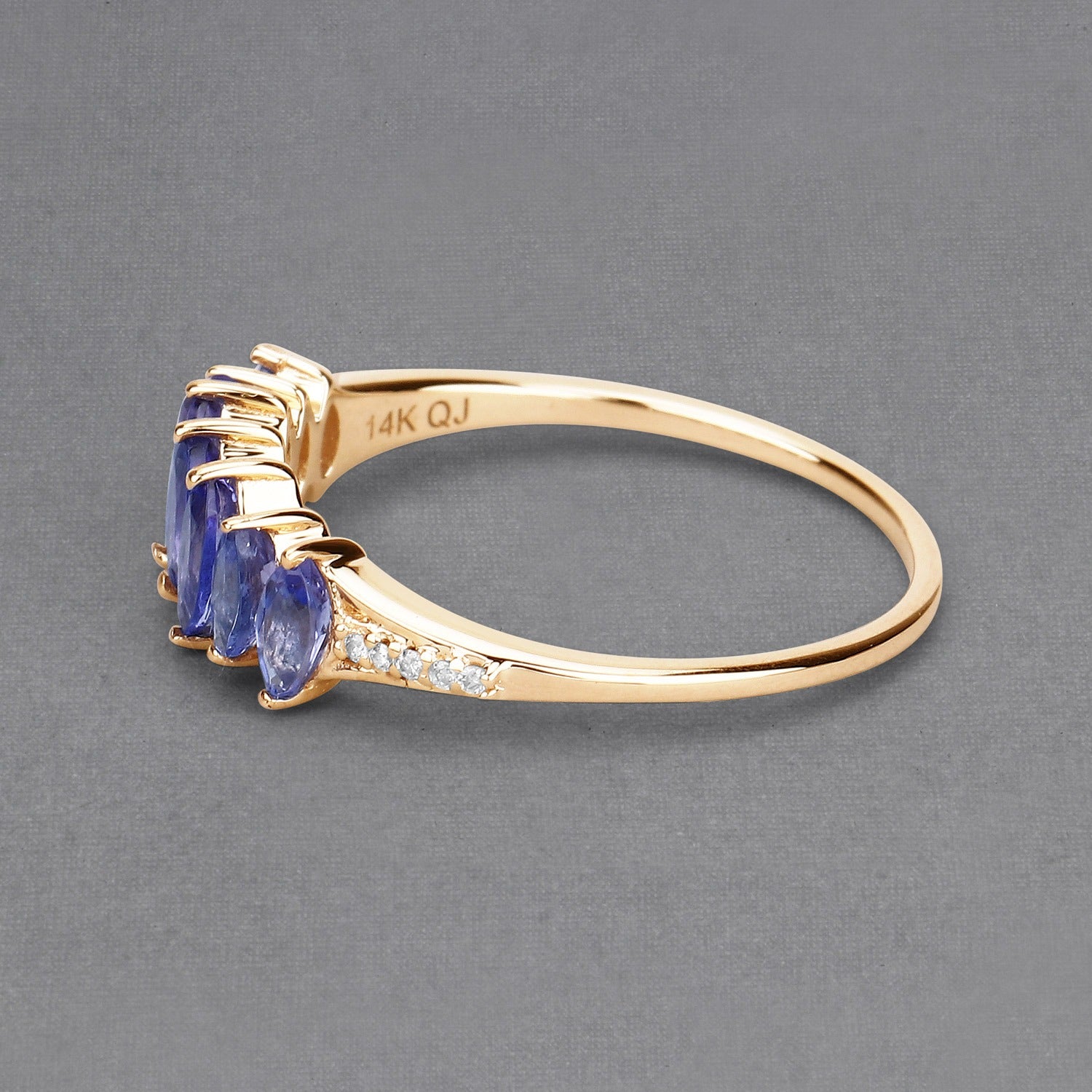 0.76 Ct Marquise Tanzanite and White Diamond Prong 14K Yellow Gold Statement Ring