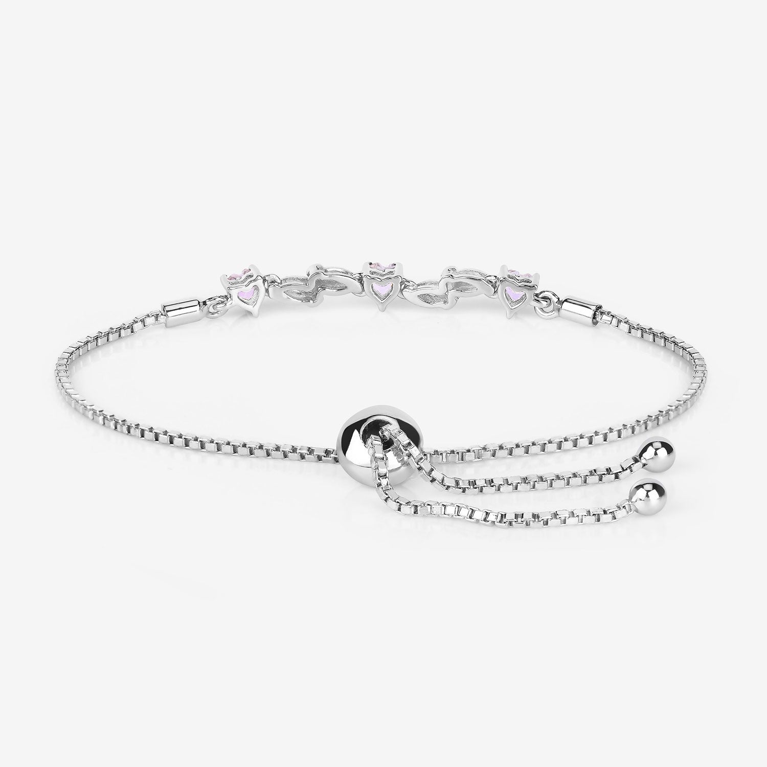 Genuine Morganite and White Sapphire Silver Heart Bracelet