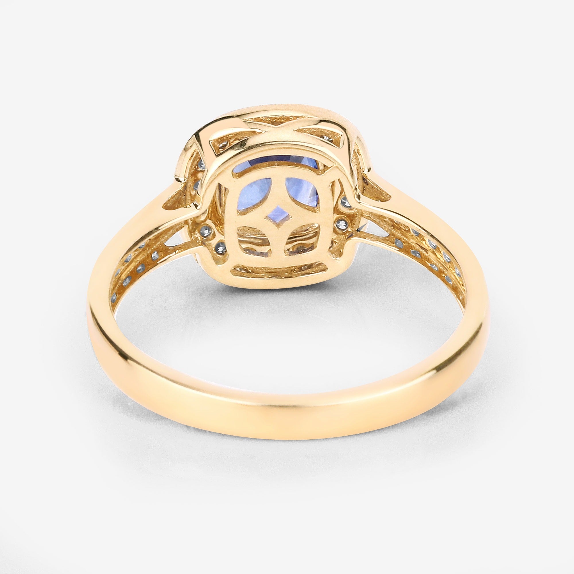 1.31 Ct Genuine Blue Sapphire Diamond 18K Yellow Gold Halo Pave Ring