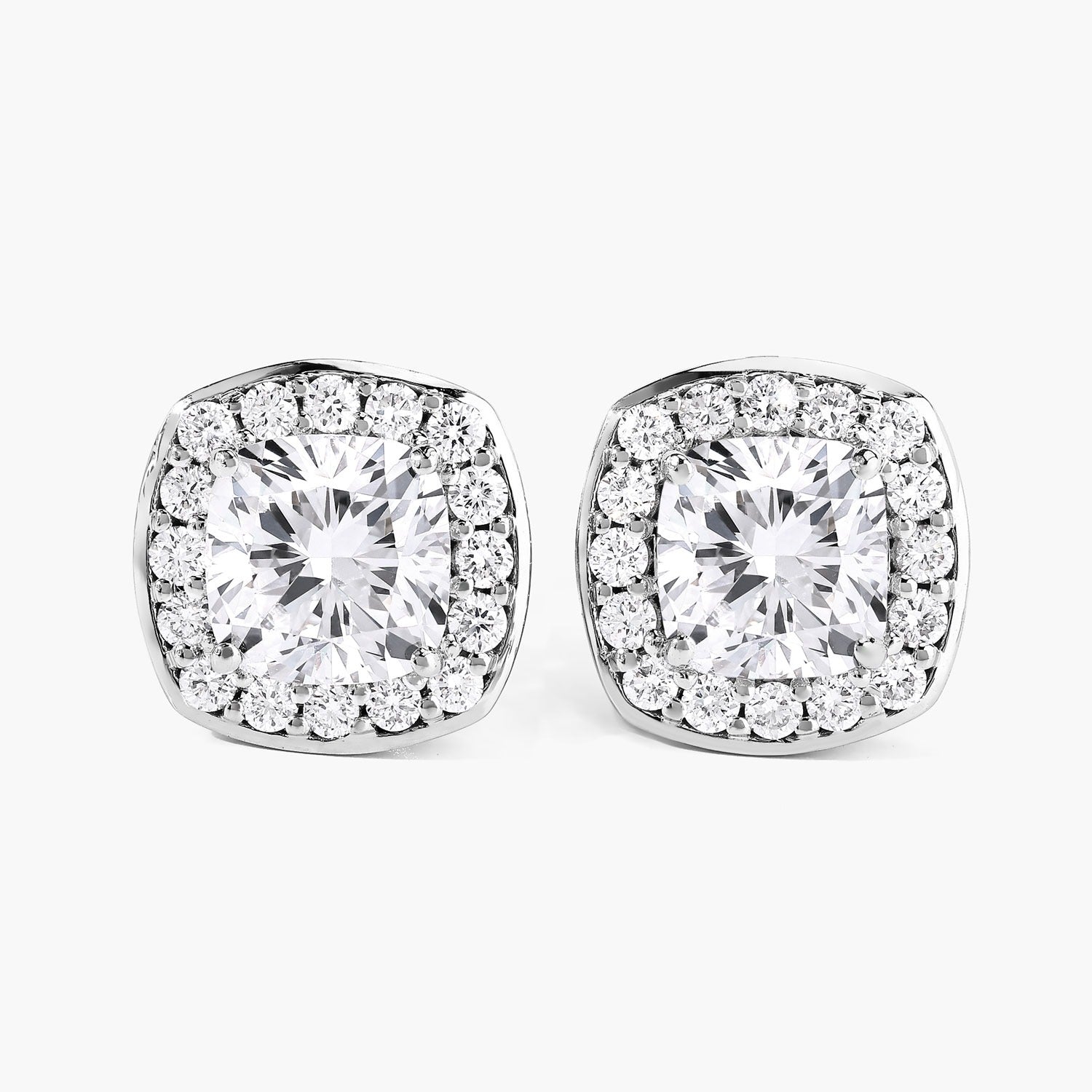 3.03 Ct Cushion Lab Grown Diamond Prong Platinum Bridal Halo Stud Earrings