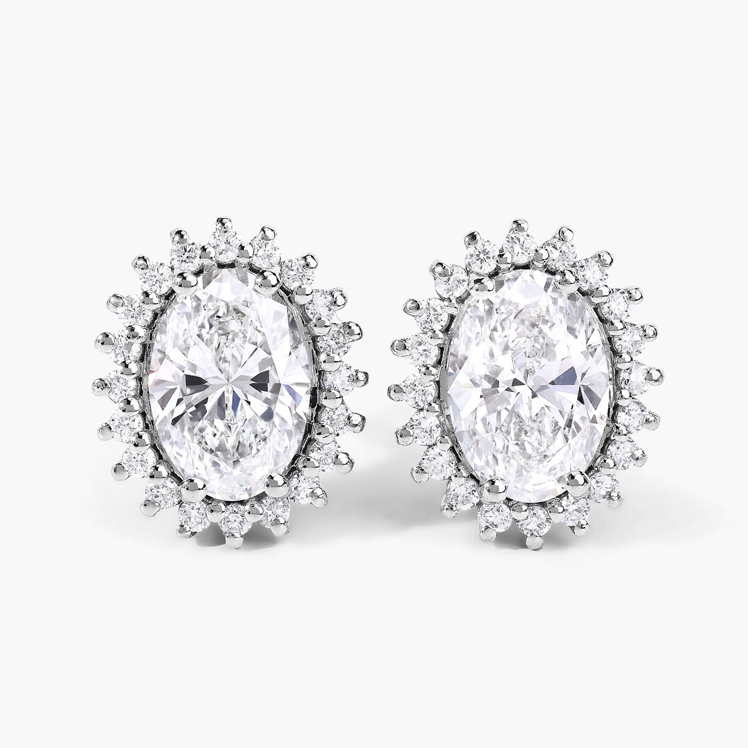 2.44 Ct Oval Lab Grown Diamond Prong Platinum Bridal Halo Floral Stud Earrings