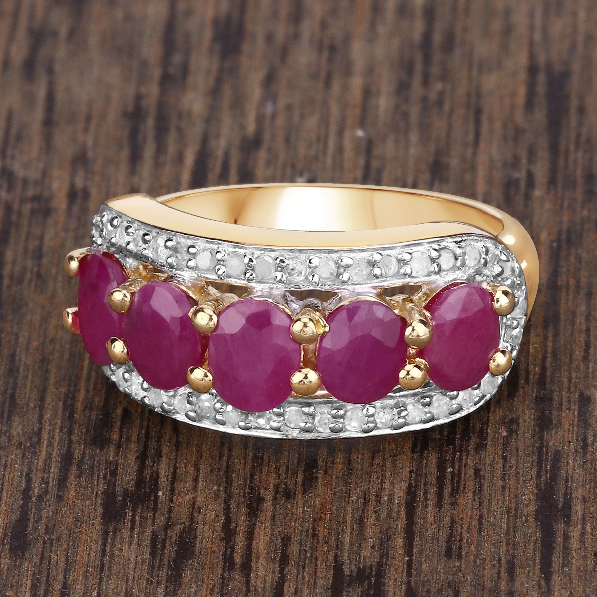 1.74 Ct Oval Pink Ruby and White Diamond Prong Silver Five Stone Halo Ring