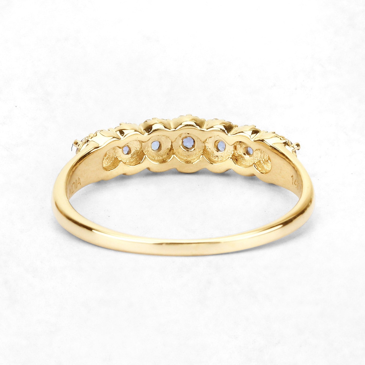 0.38 Ct Round Violet Tanzanite Diamond Prong 14K Yellow Gold Half Eternity Halo Band Ring