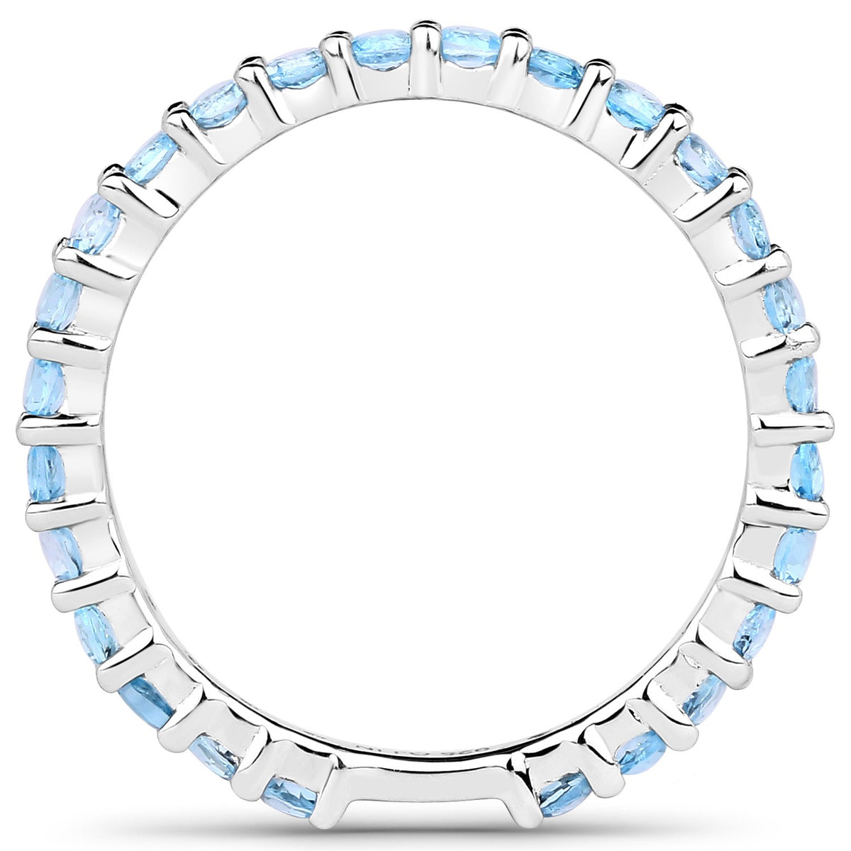 0.94 Ct Round Swiss Blue Topaz Rhodium Over 925 Sterling Silver Eternity Band Ring