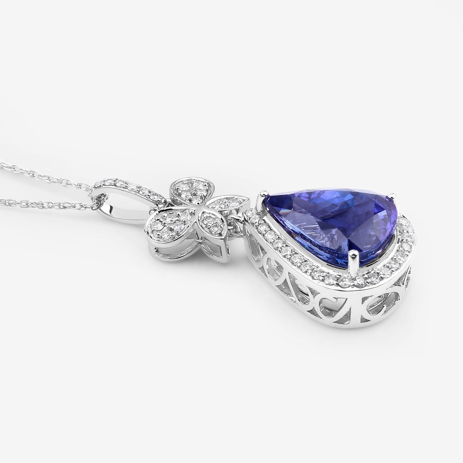 5.54 Ct Genuine Pear Tanzanite and Diamond 18K White Gold Statement Pendant