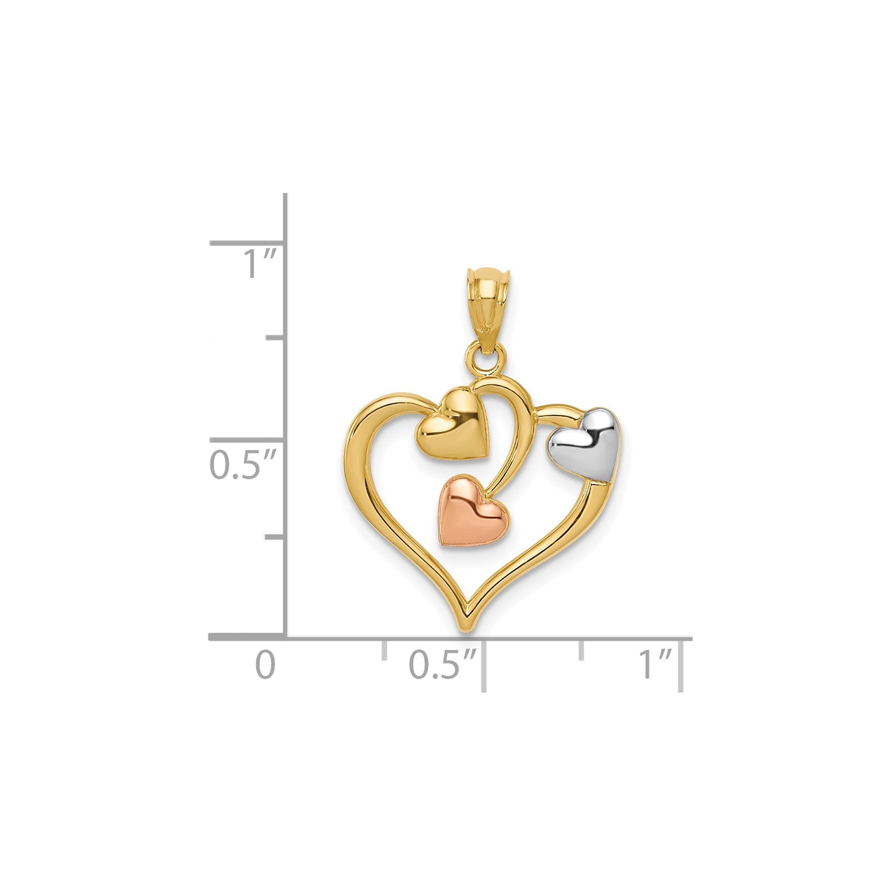 14K Two Tone Heart in Heart Pendant Fine Color Jewels