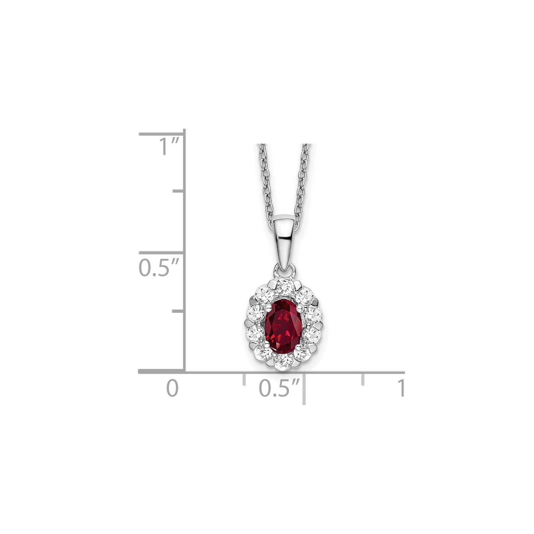 1.65 Ct Oval Red Lab Created Ruby and Diamond Prong 14k White Gold Halo Pendant Necklace