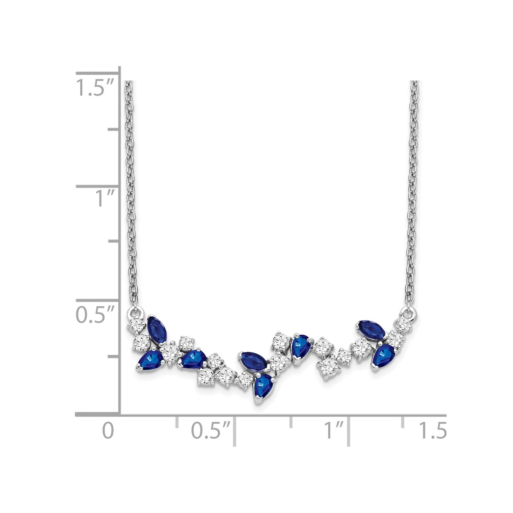 0.95 Ct Marquise Blue Sapphire and Diamond Prong 14k White Gold Floral Bar Necklace