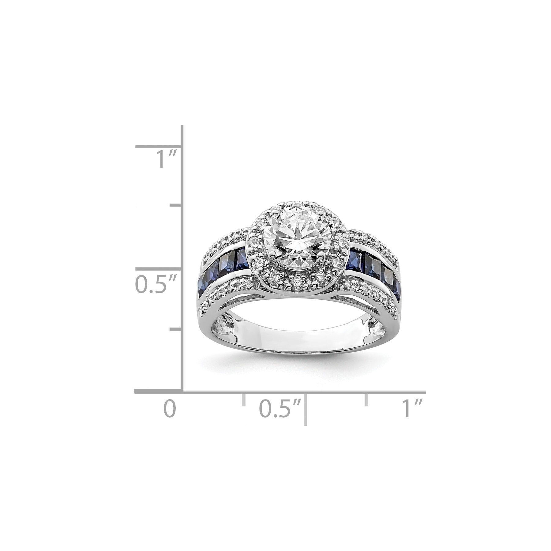3.29 Ct Princess Blue Lab Created Sapphire & CZ Prong Sterling Silver Rhodium Plated Halo Ring
