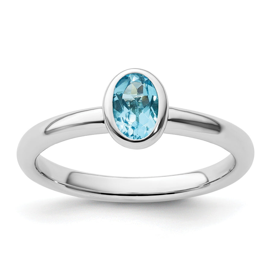 Oval Shaped Bezel Set Sterling Silver Stackable Solitaire Ring