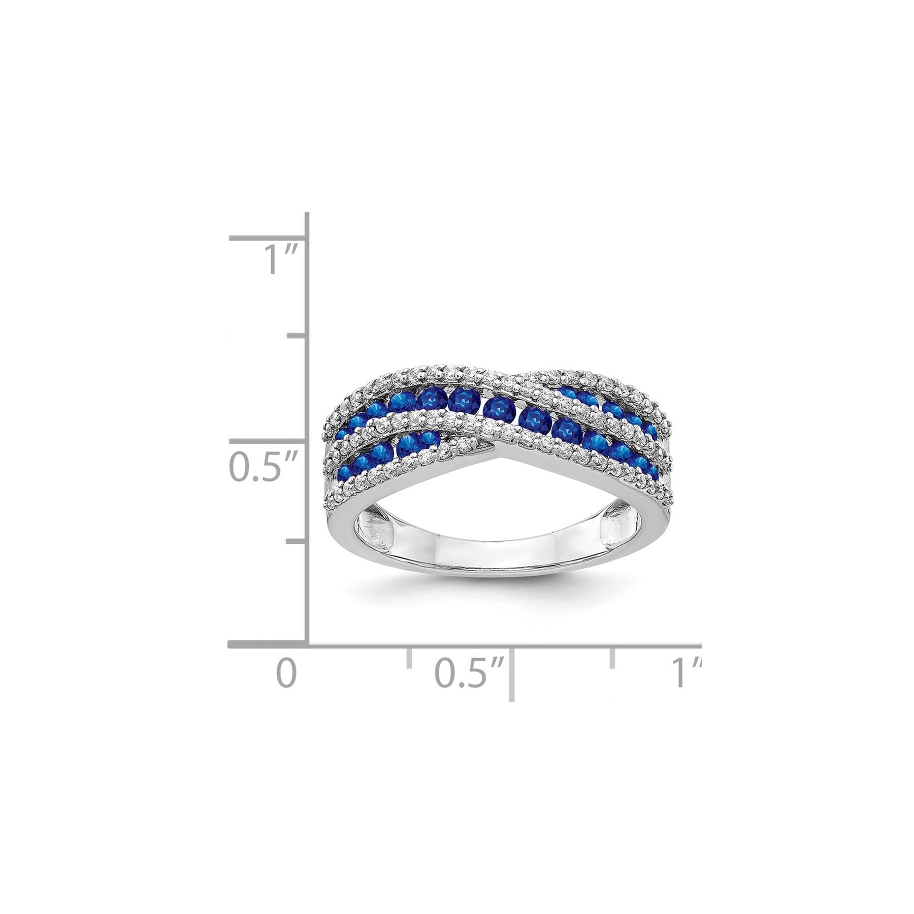 1.30 Ct Round Blue Sapphire & Diamond Pavé 14K White Gold Crossover Infinity Band Ring