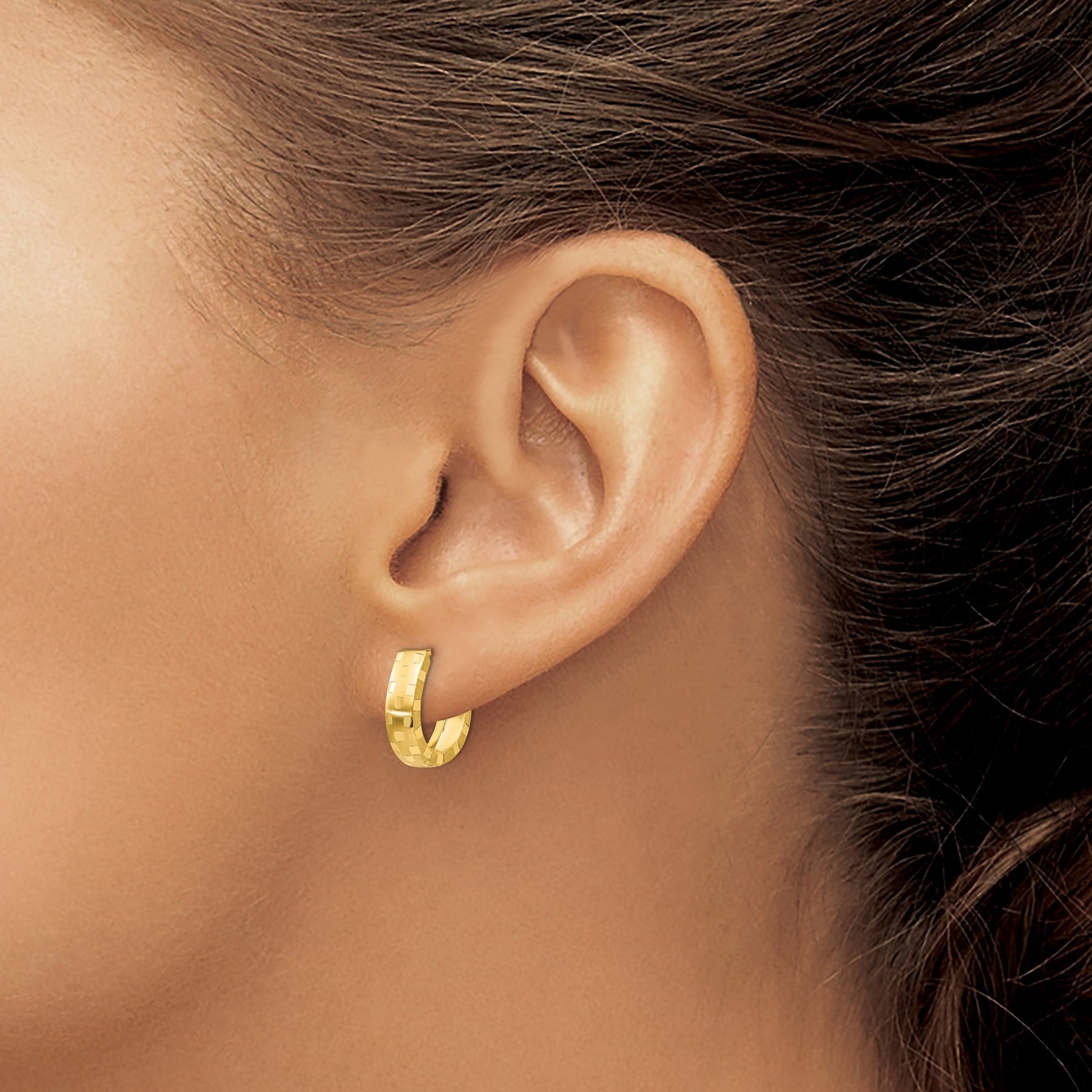 14K Gold Diamond Cut Huggie Hoop Earrings