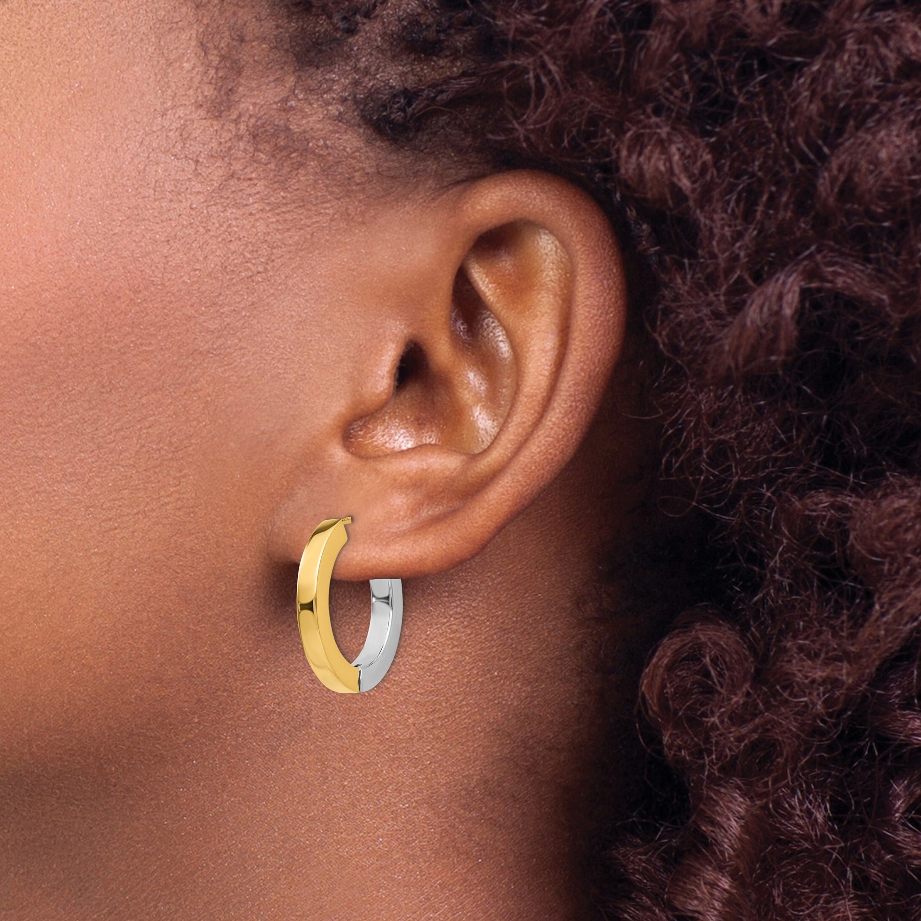 14k Gold Two-tone Hollow Hinged Hoop Earrings