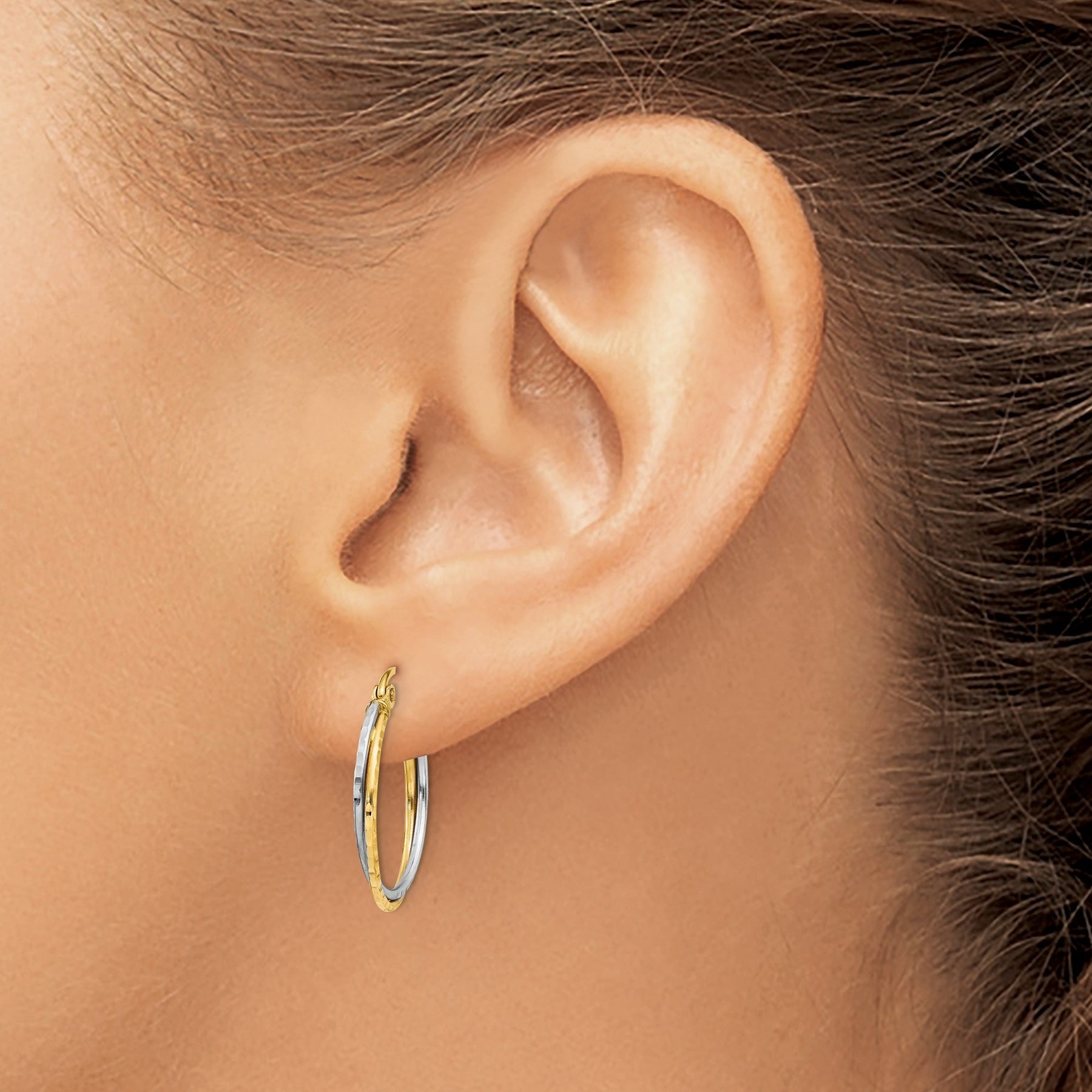 14K Gold Diamond Cut Hoops Earrings