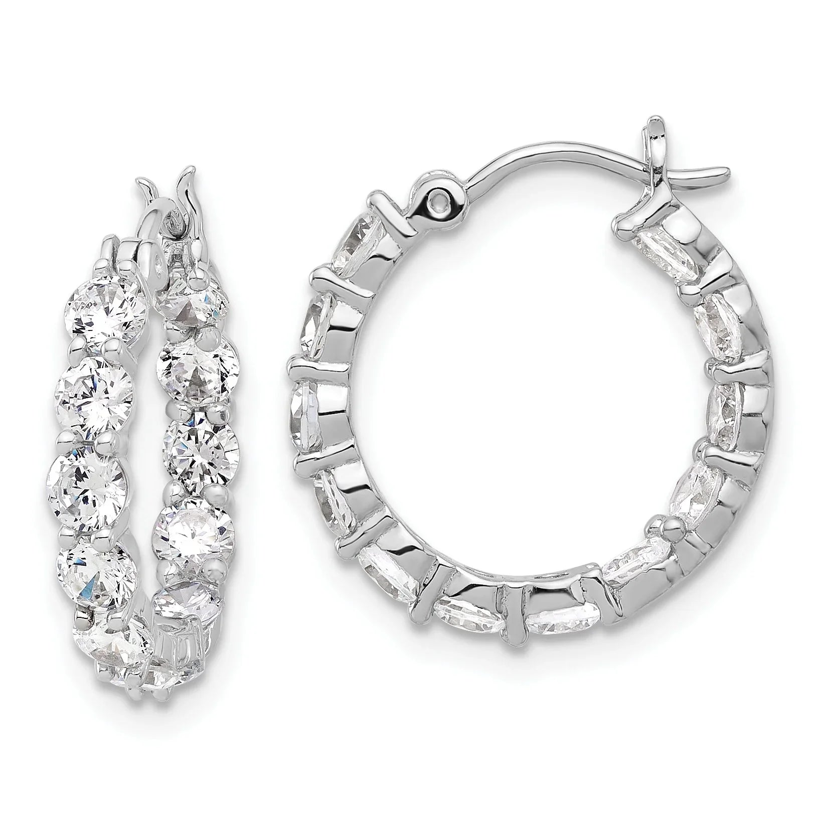 In and Out CZ Hoop Earrings Silver