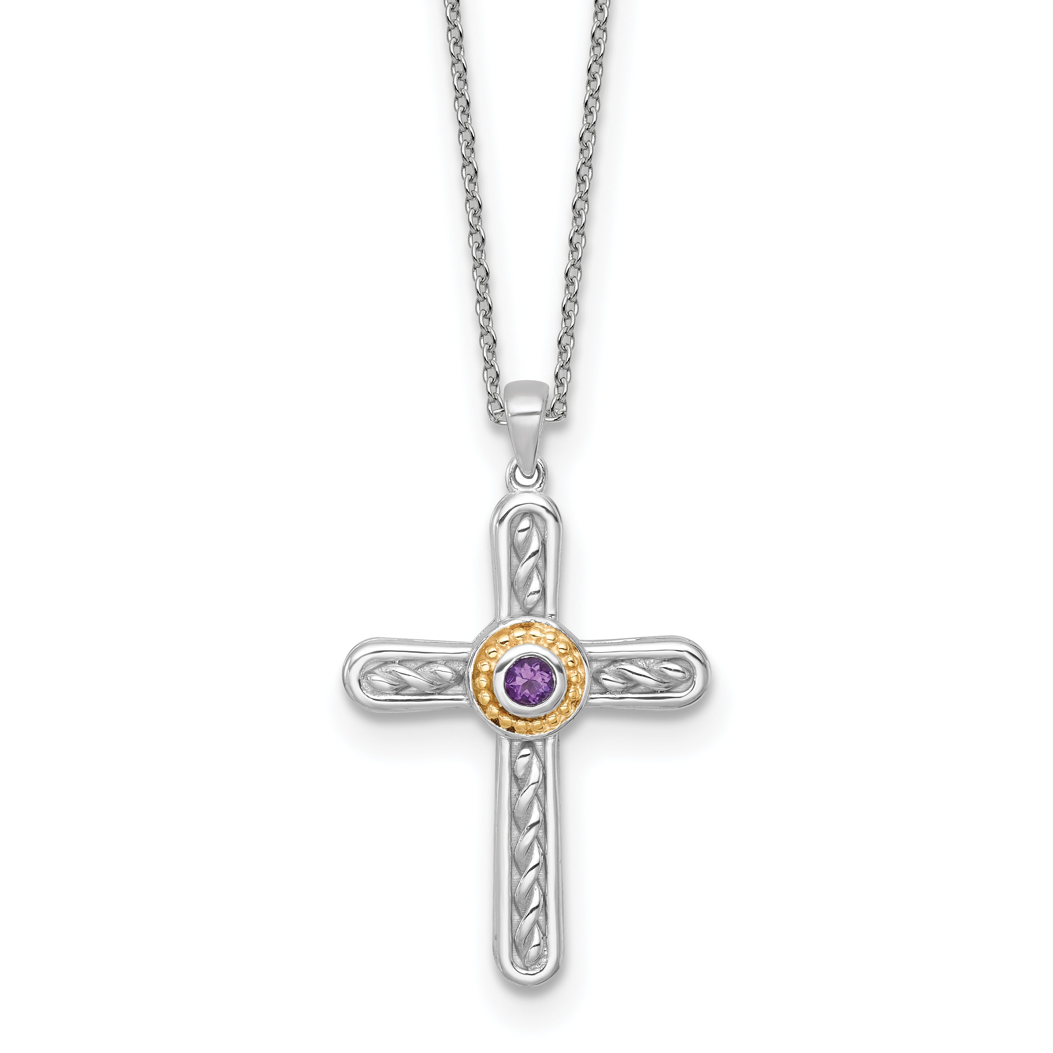 Sterling Silver Natural Amethyst Cross Extension Necklace