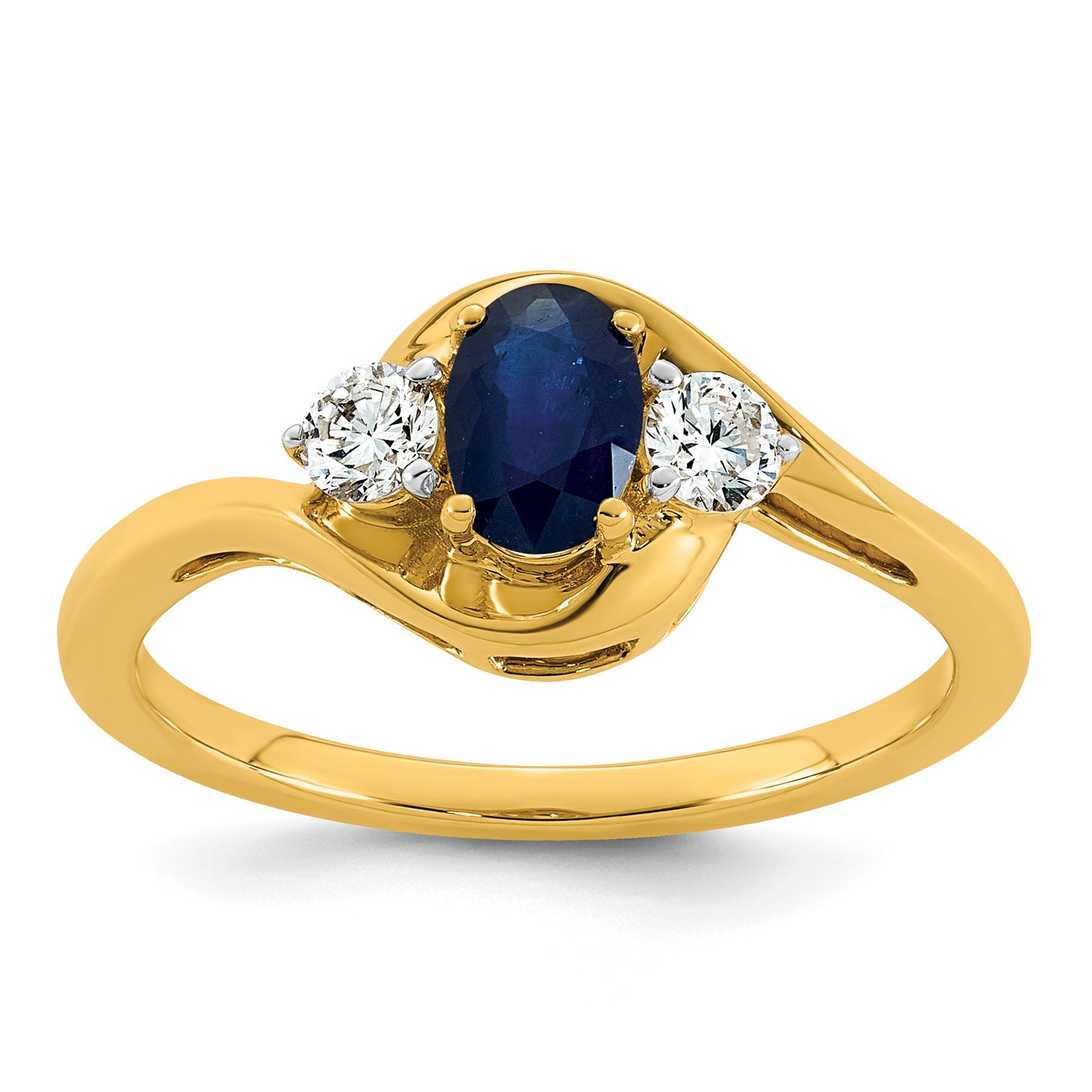 0.23 Ct Oval Blue Created Sapphire & Lab Diamond Prong 14K Gold Three Stone Bypass Ring
