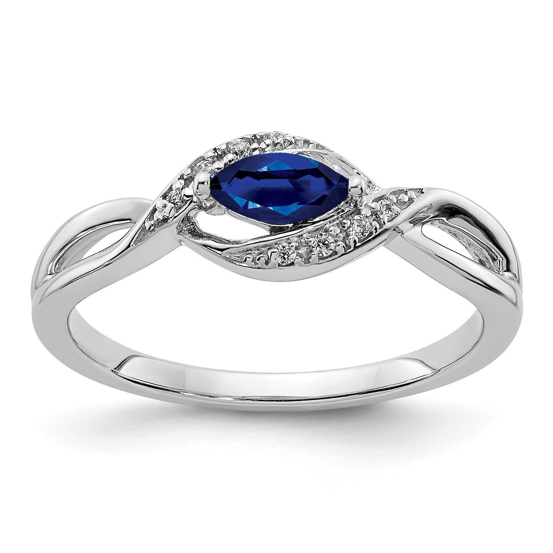 0.29 Ct. Blue Marquise Sapphire & Diamond Prong Pavé 14K White Gold East-West Bypass Ring
