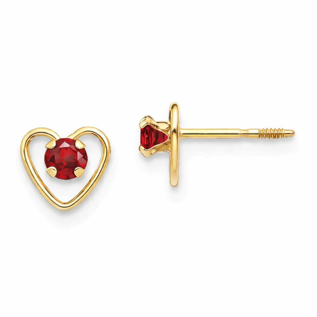 14k Yellow Gold Birthstone Heart Stud Earrings