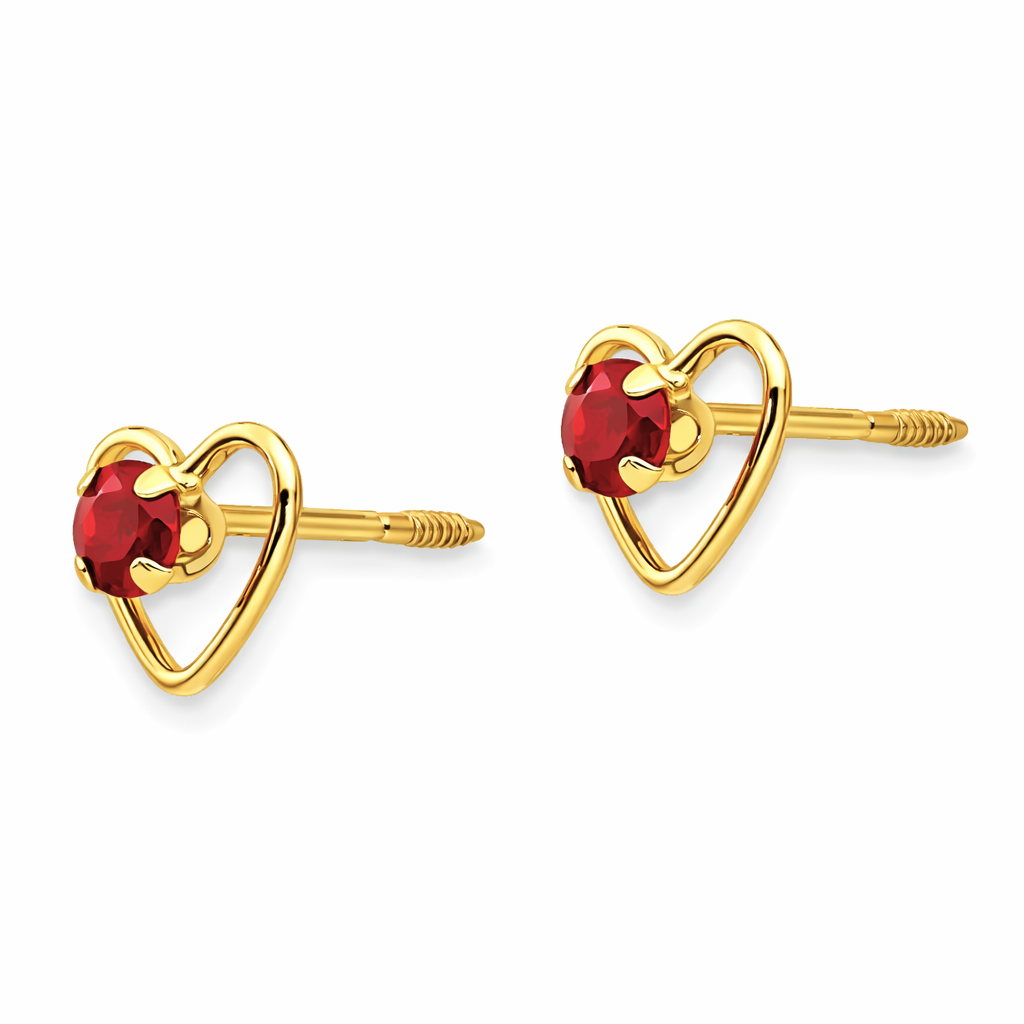 14k Yellow Gold Birthstone Heart Stud Earrings