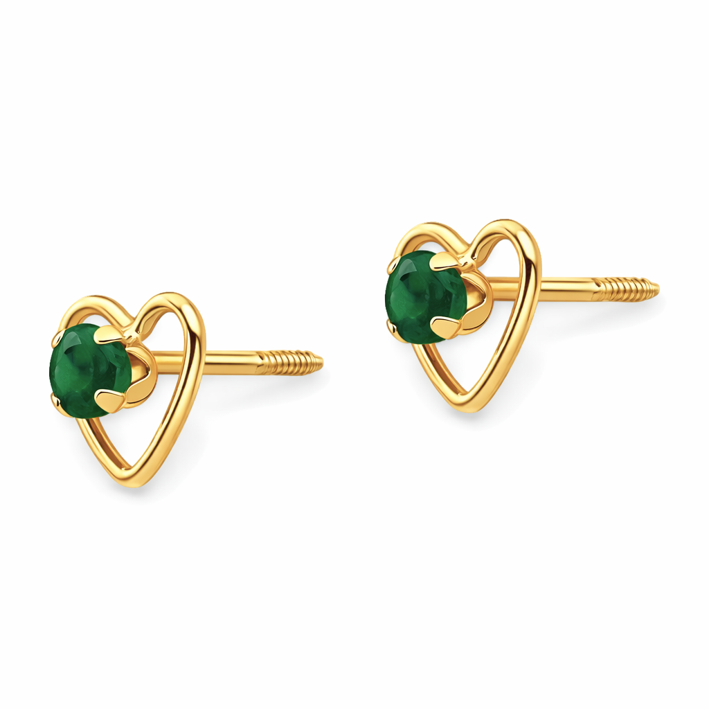 14k Yellow Gold Birthstone Heart Stud Earrings
