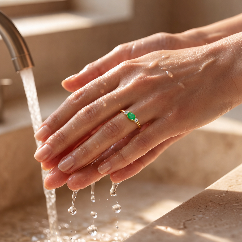 22k Gold Vermeil Emerald Oval Three Stone Ring