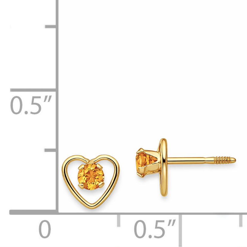 14k Yellow Gold Birthstone Heart Stud Earrings
