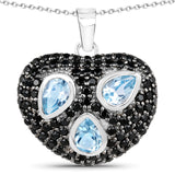 Genuine Blue Topaz and Black Spinel Heart Pendant