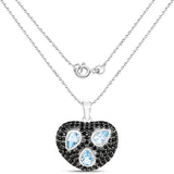 Genuine Blue Topaz and Black Spinel Heart Pendant