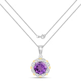 14K Yellow Gold Genuine Amethyst and Diamond Necklace