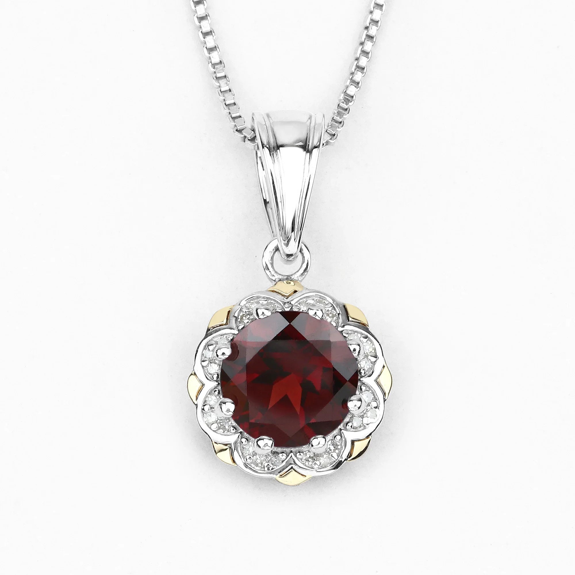 Genuine Garnet and Diamond Pendant Necklace